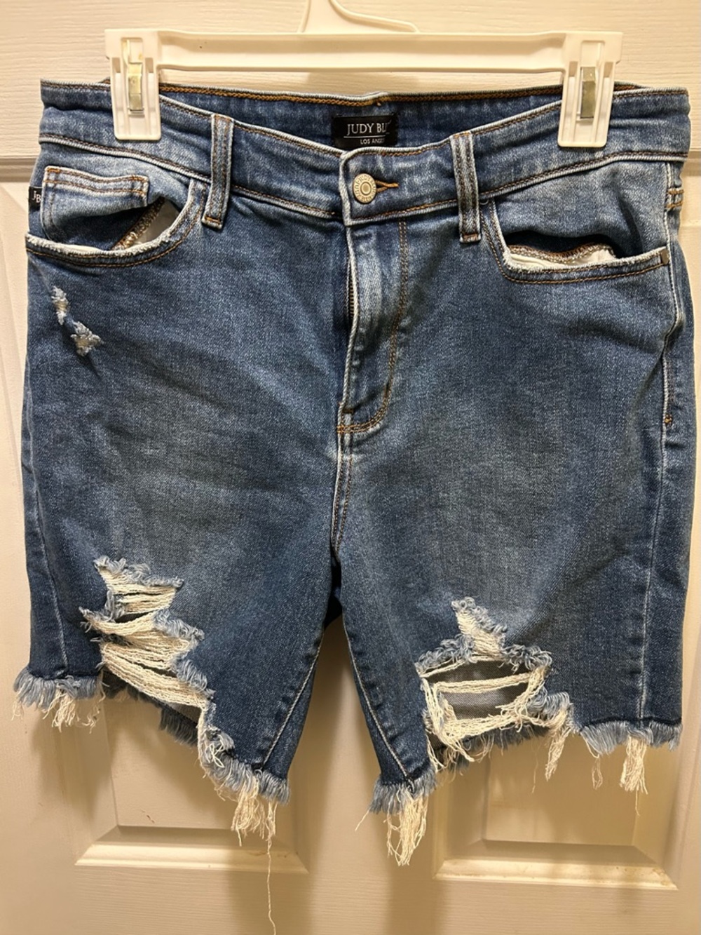 Judy Blue Distressed Mid-Blue Denim Jean Shorts